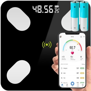 WAGA ŁAZIENKOWA ANALITYCZNA 180 KG 25w1 SMART ANDROID iOS LCD