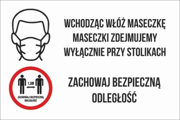 Naklejka maseczka odstęp 20x30cm Restauracja