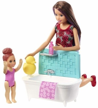 Barbie Lalka Opiekunka do dziecka wanna bobas FXH0