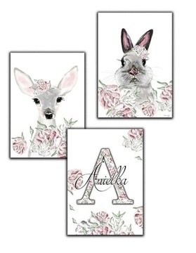 3 sz PLAKAT piwonie metryczka sarenka sarna a3