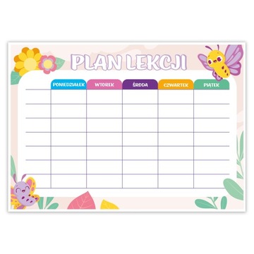 PLAN LEKCJI SZKOLNY - MOTYLKI - DUŻY (A4)