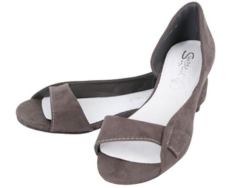 BALERINKI PEEP TOE WYCIĘTE ZAMSZ SZARE Z_3371 37