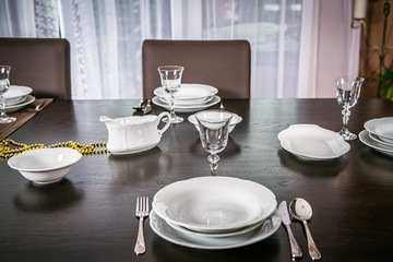 CHODZIEŻ KAMELIA SERWIS OBIADOWY ZESTAW BIAŁA PORCELANA DLA 12 os 56 el