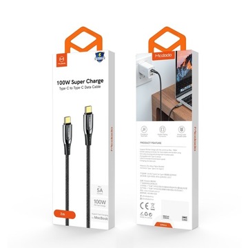 Mocny szybki długi KABEL type-C USB-C PD QC 3.0 5A 20V 100W 2m Quick Charge