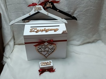 Коробка для конвертов и обручальных колец и вешалки+корзины, бордовый