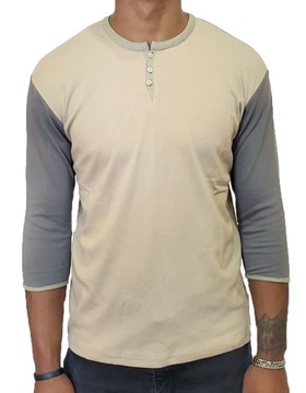 Koszulka beżowa Henley rękaw 3/4 Spear Apparel M