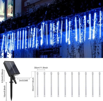 Solarne lampki deszczowe z deszczem meteorów, 30 cm, 10 rurek, 240 diod LED