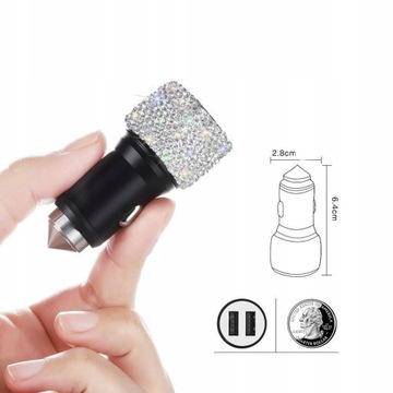 ŁADOWARKA SAMOCHODOWA BŁYSZCZĄCA CYRKONIE BLING 2X USB 24V 2.1A CZARNA