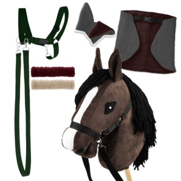 Набір Skippi - Hobby Horse Гнідий - Попона сірий і коричневий - Недоуздок зелений