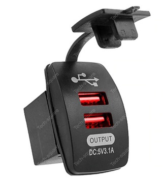 Gniazdo montażowe USB x2 3100mA 12-24V CZERWONE