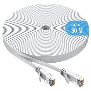 Kabel Ethernet Cat6|RJ45 30M Biały|1 Gb/s dla 250 MHz/s UTP