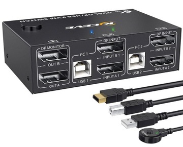 DP Switch KVM 2 PC 2 Monitory, 4K@144Hz Dual Monitor R464