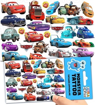 TATUAŻE ZMYWALNE TYMCZASOWE DLA DZIECI DZIECIĘCE CARS AUTA WZORY ORYGINALNE