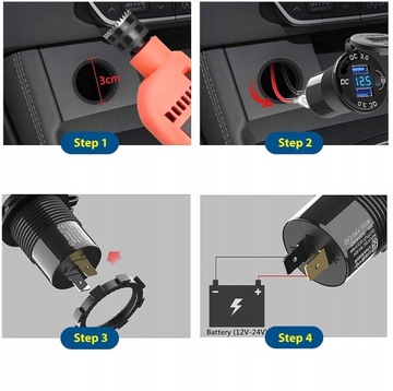 ЗАРЯДНОЕ УСТРОЙСТВО ДЛЯ МОТОЦИКЛА 2x USB QC 3.0 ВОЛЬТМЕТР 3А
