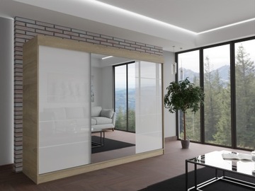 ШКАФ МИЛАН - 3D 220 CM - ДУБ СОНОМА (2x lacobel) - шкаф с зеркалом