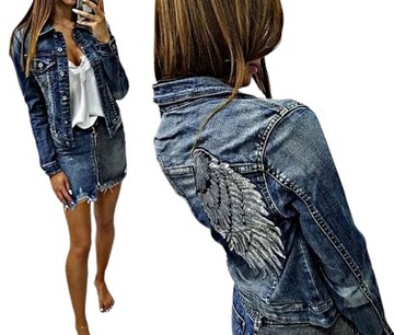 MD kurtka jeans jeansowa skrzydła cekiny | M/38