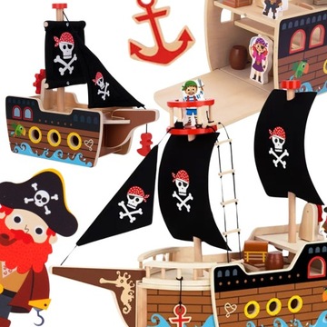 STATEK PIRACKI DREWNIANY FIGURKI ZESTAW TOOKY TOY