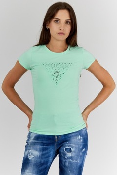 GUESS - Zielony T-shirt damski z ażurowym logo M