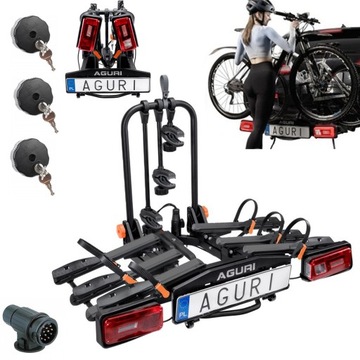 BAGAŻNIK ROWEROWY AGURI PLATFORMA NA HAK 3 ROWERY E-BIKE, SKŁADANY 13 pin