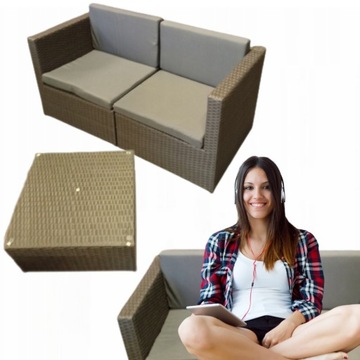 Komplet Kawowy Sofa Stolik Na Balkon Szary Technorattan Meble Ogrodowe 2 os