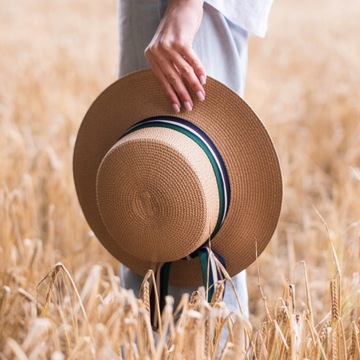 Kapelusz Damski Plażowy Słomkowy Fedora Regulowany Klasyczny na Lato 56