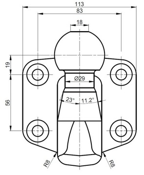 БУКСИРОВОЧНЫЙ КРЮК С ШАРИКОМ E20, 3500 КГ, АВТО КРЮК, 4 ВИНТА M10