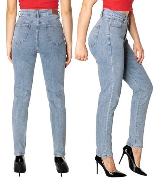 Jasne Spodnie Damskie Mom Jeans Dżinsy Zwężane Wysoki Stan Strecz 6700 W50