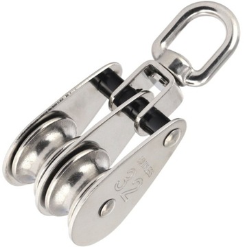 BLOCZEK PODWÓJNY DO LINY 8mm Z ROLKAMI 32mm KRĘTLIK NIERDZEWNY A2