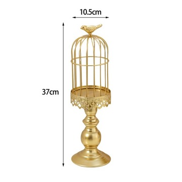 Świecznik z Klatką dla Ptaków Świeca Filarowa Złota duża