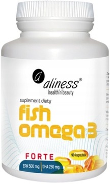 ALINESS Fish OMEGA 3 Forte 500 250mg EPA DHA Funkcje serca Odporność Mózg