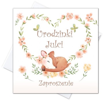Zaproszenia na URODZINY dla DZIEWCZYNKI Sarenka KWIATY IMIĘ Dziecka KOPERTA