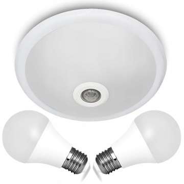 LAMPA PLAFON OPRAWA Z CZUJNIKIEM RUCHU 2x LED E27 Z ZARÓWKAMI 10W