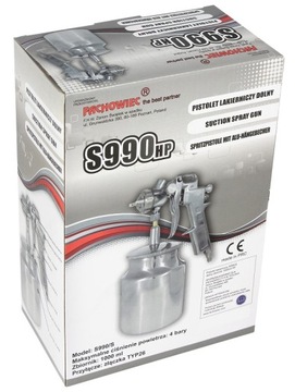 Краскораспылитель S-990 HP, комплект насадок 1,4 и 1,5 мм, нижний бак 1000 мл.