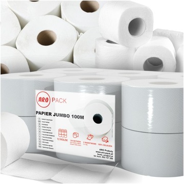 Papier Do Firmy Jumbo 100m Aro-Pack 12 Rolek 2W Celuloza Biały Miękki
