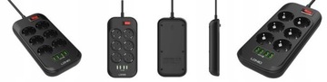 Удлинительный кабель для удлинителя, 6 РАЗЪЕМОВ + 4 порта USB, 2 м.