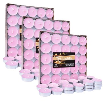 PODGRZEWACZE TEALIGHTY BEZZAPACHOWE ŚWIECZKI TEALIGHT ZESTAW 3x50szt RÓŻOWY
