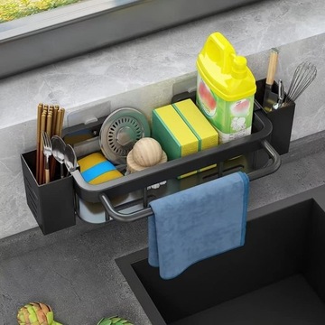 ОРГАНАЙЗЕР ДЕРЖАТЕЛЬ ДЛЯ ГУБКИ ПОЛКА ВЫДВИЖНОЙ КОНТЕЙНЕР ДЛЯ МОЙКИ С КРЮЧКАМИ