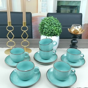 BOGUCICE RUSTIC GREEN SERWIS ZESTAW KAWOWY 12 EL na 6 osób ZIELONY