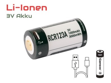 Аккумулятор KeepPower RCR123A 3 В, 1000 мАч, микро USB