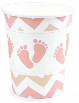 Kubeczki STÓPKI różowe na BABY SHOWER roczek 6szt
