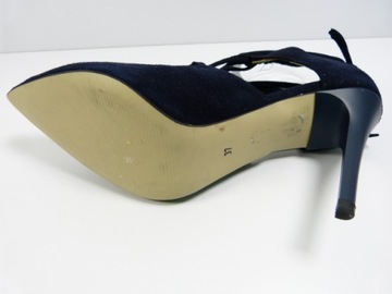Granatowe zamszowe wiązane czółenka szpilki eleganckie buty ze skóry Lui 37