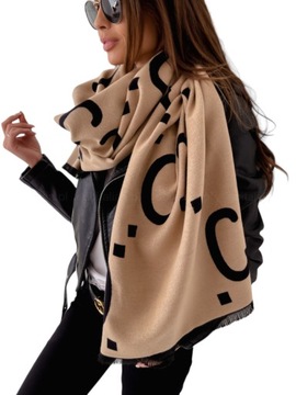 ELEGANCKI DWUSTRONNY SZAL SZALIK KASZMIR CAMEL