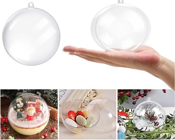 KULA BOMBKA AKRYLOWA PRZEŹROCZYSTA PLASTIKOWA ŁĄCZONA BOMBKI KULE DECO 8cm