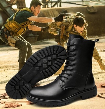 Zimowe wyściełane ciepłe wodoodporne skórzane taktyczne buty wojskowe