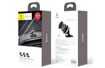 Магнитный держатель для телефона в машину приклеенный маленький Baseus + пластины