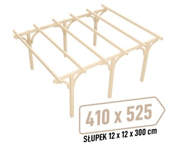 Wiata garaż drewno KVH Suche 410x525cm słupki 12x12x300cm zastrzał łuk