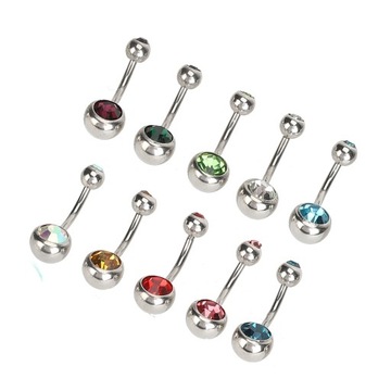 10 шт. Кольца для пупка с разноцветными стразами, изогнутая штанга 72