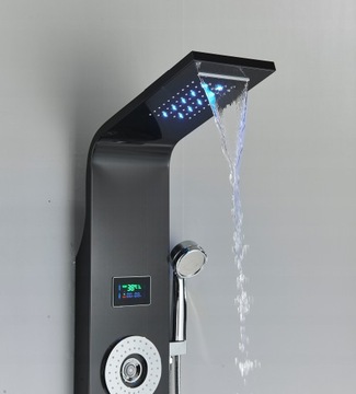 Panel Prysznicowy Czarny LED Hydromasaż SPA Deszczownica Wodospad Do Kabiny