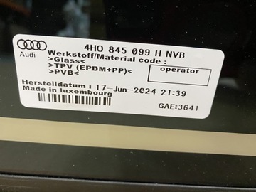 AUDI A8 4H D4 SKLO (OKNO) PŘEDNÍ ČELNÍ 2024R 4H0845099H