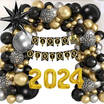 ZESTAW DEKORACJI BALONY 3D SYLWESTER 2024 NOWY ROK 86SZT